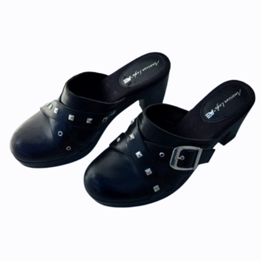 Studded Chunky Heeled Slip-on Moto Platform Mules Clogs Y2K (7.5)